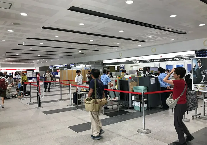 Check-in counters at Aomori Airport in Japan