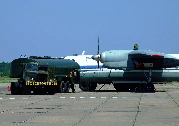 A KrAZ-258 aircraft refuelling tanker in Russia