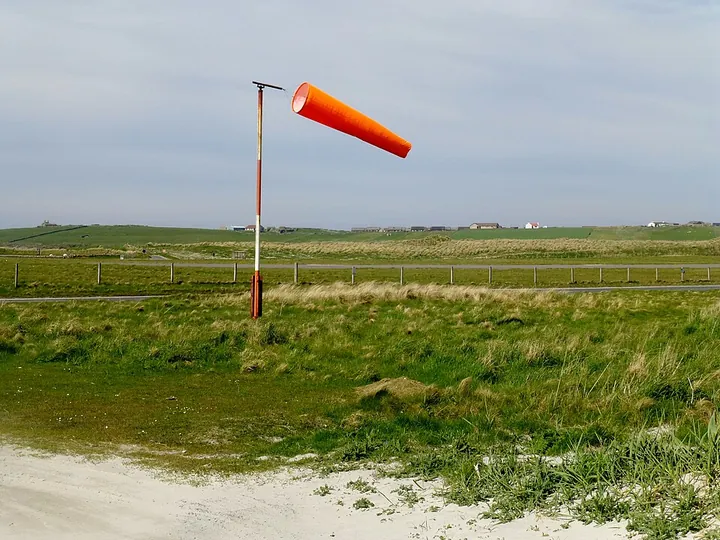 A windsock at Sumburgh Airport in Scotland