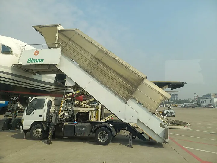 Mobile passenger stairs at Hazrat Shahjalal International Airport in Dhaka