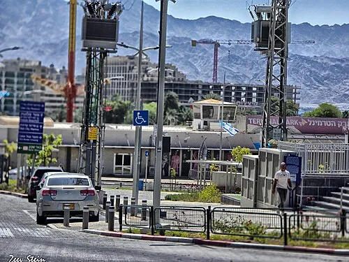 Old Eilat airport control tower within a later streetscape.