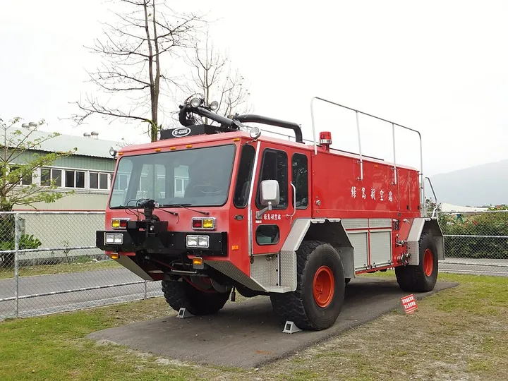 A retired Green Island Airport fire engine displayed at Taitung Airport