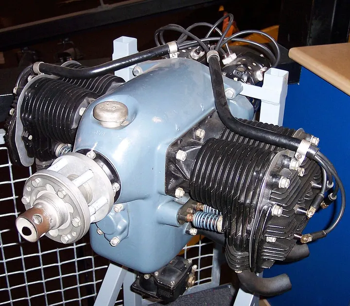 A Continental A40 engine shows a horizontally opposed cylinder arrangement.