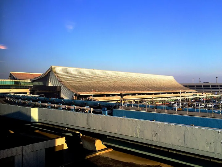 The exterior architecture of Terminal 1 at Taiwan Taoyuan International Airport