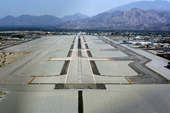 Palm Springs International Airport seen on approach to runway 13R