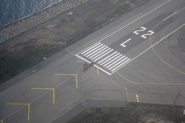 Runway 22L at Nice Airport, closed for maintenance when photographed