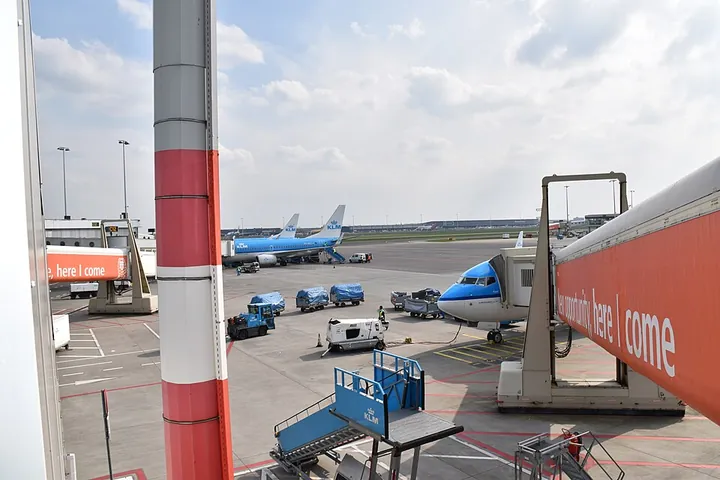 The passenger boarding bridge at gate C8 at Amsterdam Schiphol Airport