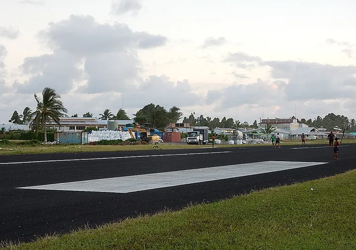 Runway markings at Funafuti International Airport in Tuvalu