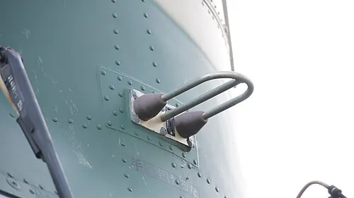 Close-up of a glide-slope antenna on a JASDF CH-47J helicopter.