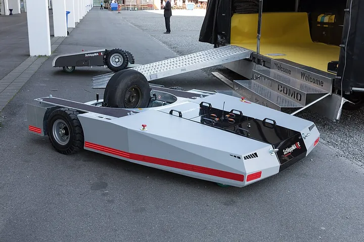A compact aircraft towing device displayed at AERO Friedrichshafen 2018