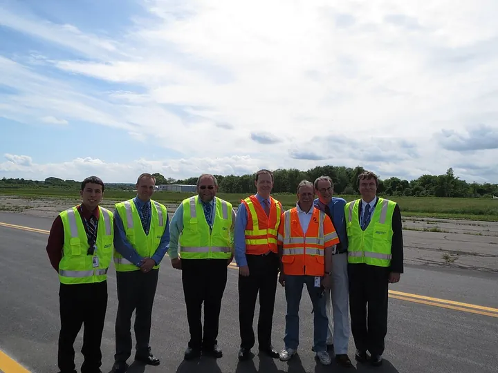A taxiway-marking crew at Beverly Municipal Airport