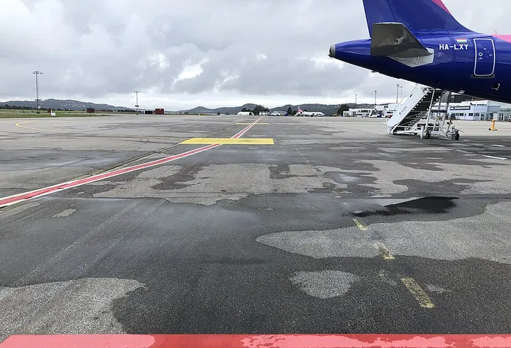 Aircraft parking stands at Kristiansand Airport, viewed from stand 10