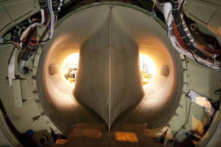 The engine is absent from this ER-2, revealing where the two intake ducts meet.