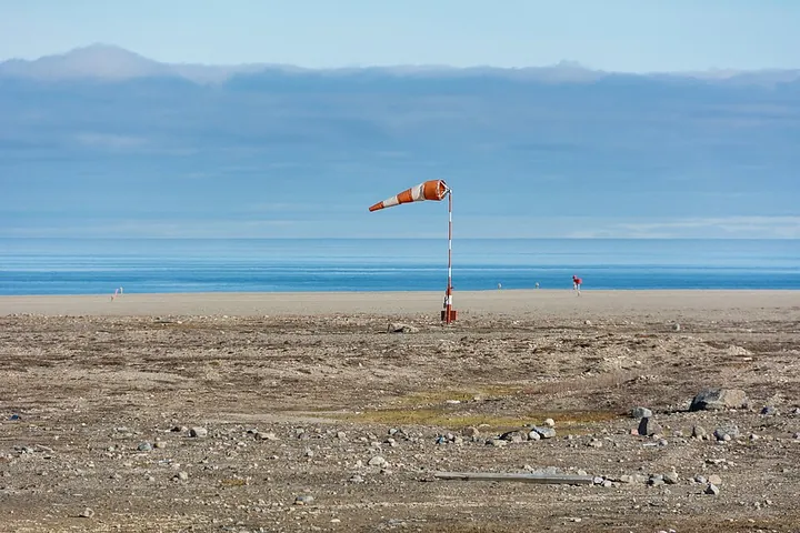 A windsock at Gjoa Haven Airport in Nunavut, Canada