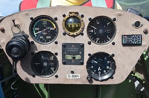 Compact instrument panel from a Schleicher ASK 13 glider.