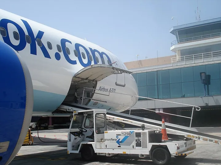 A baggage belt loader at Tenerife South Airport