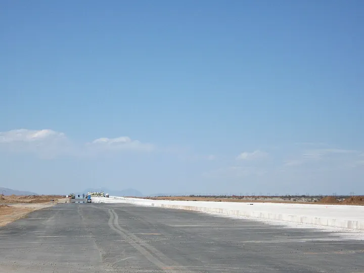Asphalt and concrete layers during runway construction at Spaceport America